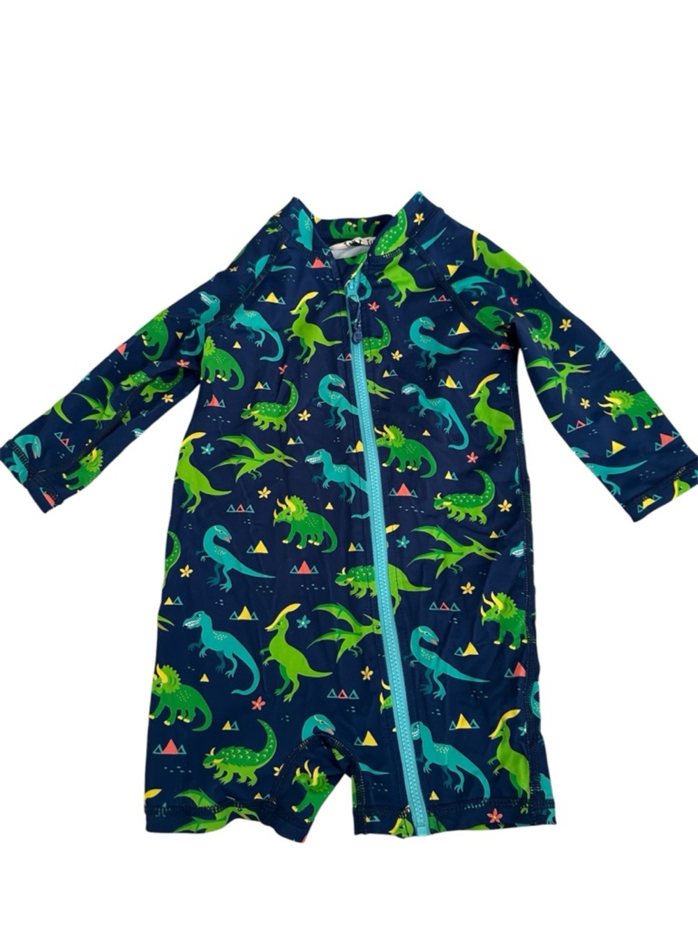 Navy Blue Kids Zip-Front Dinosaur Rashguard Swimsuit